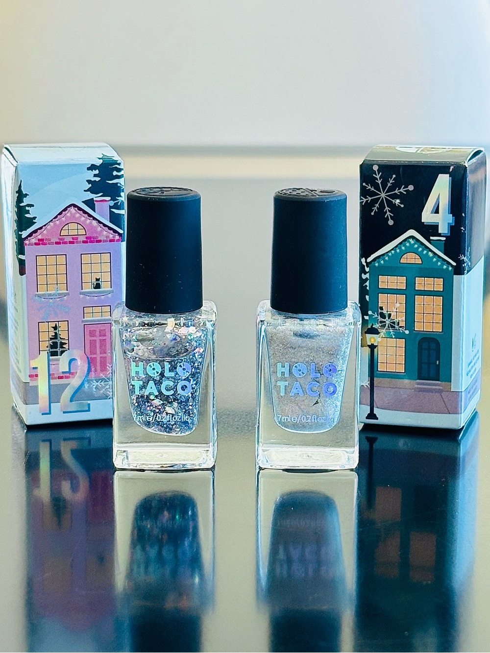 Used Holo Taco Holiday LE Mini Nail Polish of Ice Angel and Diamond Dasher